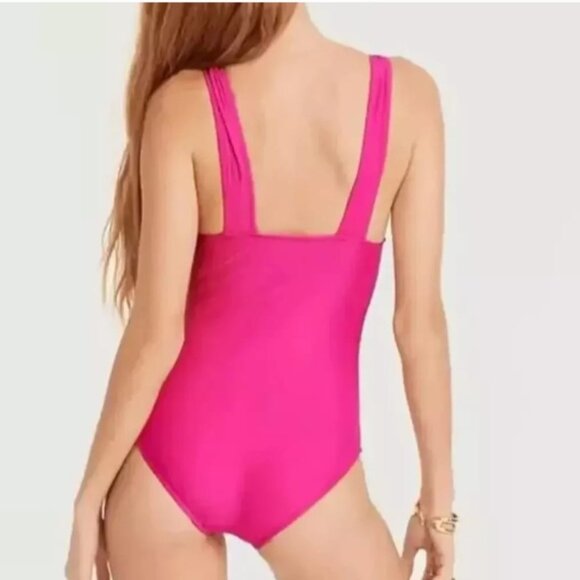 J.Crew Women’s Ruched V Neck One Piece Swimsuit Radiant Fuchsia BC116 Size 2 NEW - Picture 2 of 15